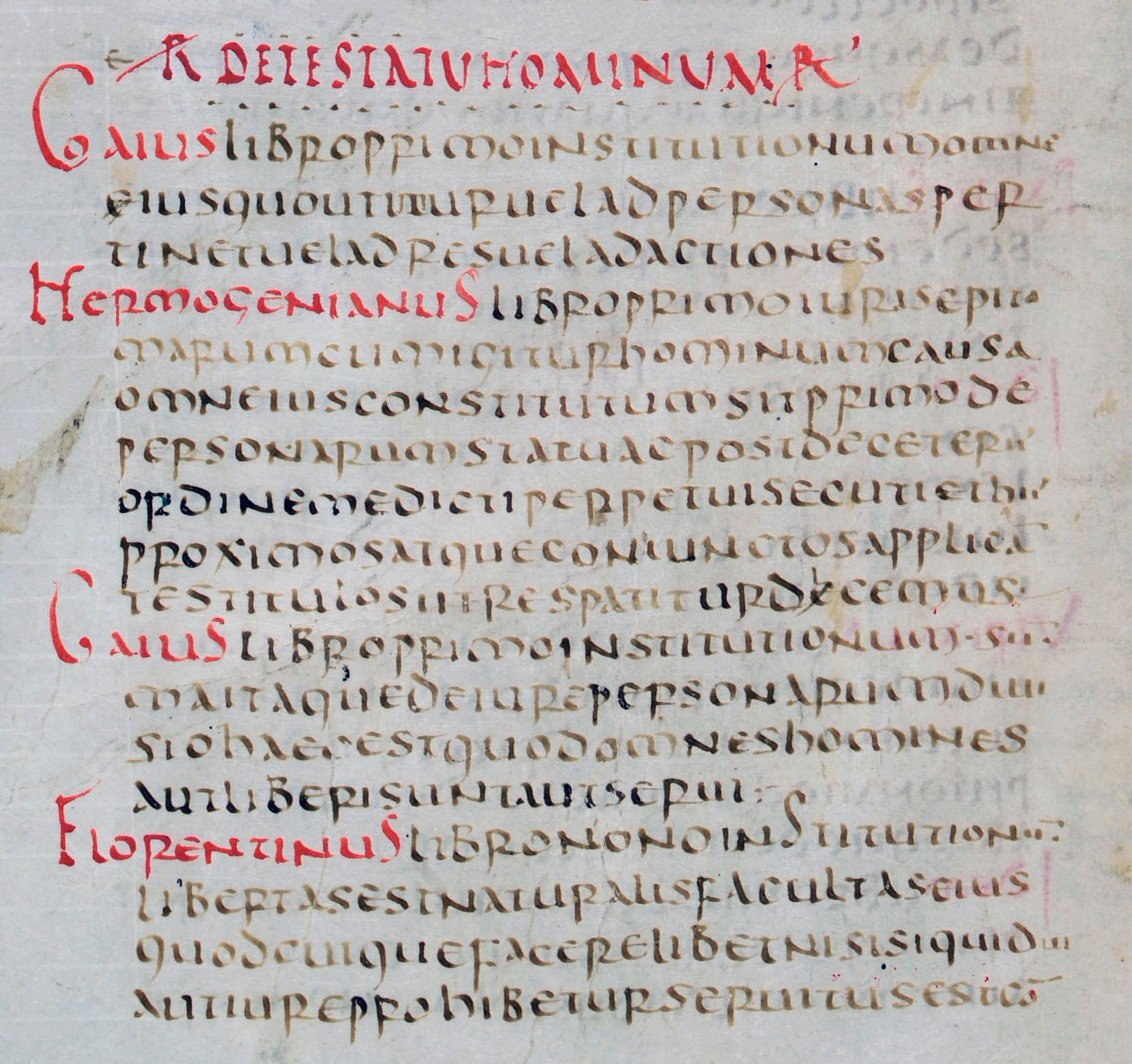 A page of sixth-century Latin uncial script from the Littera Florentina, the oldest surviving manuscript of Justinian's Digest of Roman law.